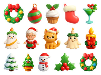 Naklejka premium PNG Festive holiday icons collection, element set on transparent background