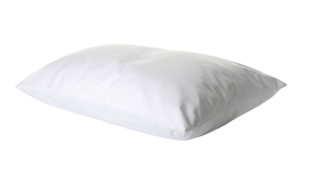 Pristine white rectangular pillow centered on a stark studio shot isolated on transparent background
