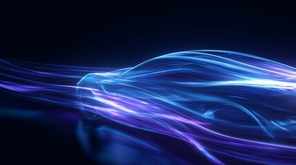Neon Light Stream Forming Futuristic Electric Car