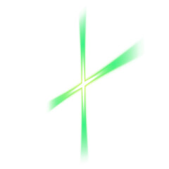 Diagonal green glowing cross with depth on transparent background

