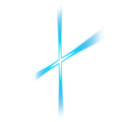 Diagonal blue glowing cross with depth on transparent background
