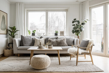 Cozy Scandinavian living room minimalist design soft