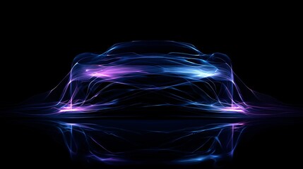 Futuristic Car Silhouette Made of Neon Light Trails