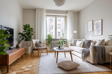 Cozy Scandinavian living room minimalist design soft