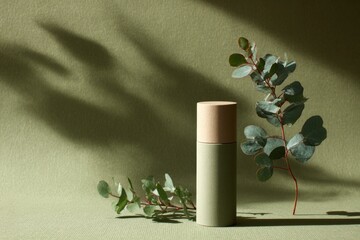 Eco-Friendly Deodorant Paper Tube with Eucalyptus Sprig in Minimalist Setting