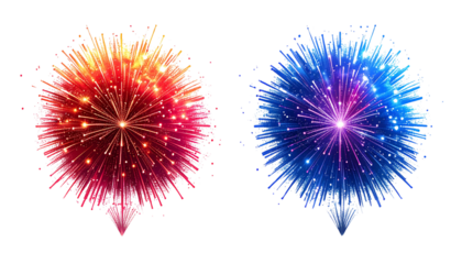 3D Dual Fireworks Burst with Sparkling Trails isolated on transparent background