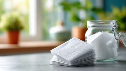 Efficient Laundry Day: Detergent Sheets Dispenser with Washer in Background, Clipped Jar - Home Utility Realism