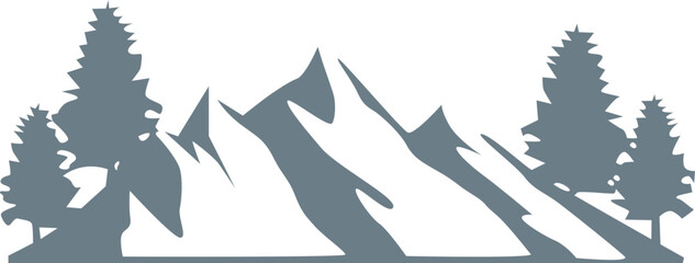 trees in the forest on mountain sun and water vector logo