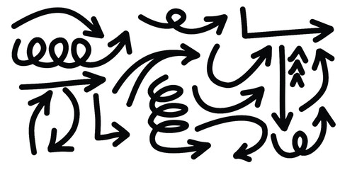 Hand-drawn arrow collection, various directions and styles, vector design element for presentations and infographics