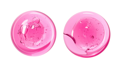 Bright pink liquid gel with air bubbles isolated on transparent background