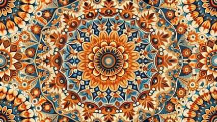 Obraz premium Intricate floral mandala pattern with warm earth tones, showcasing a symmetrical and decorative design