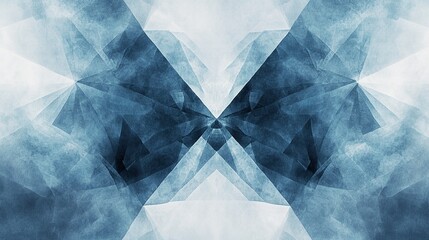 Abstract symmetrical pattern with geometric shapes in blue and white, creating a modern and artistic design