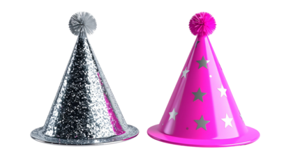  3D Glitter Party Hat Pair in Celebration Theme isolated on transparent background