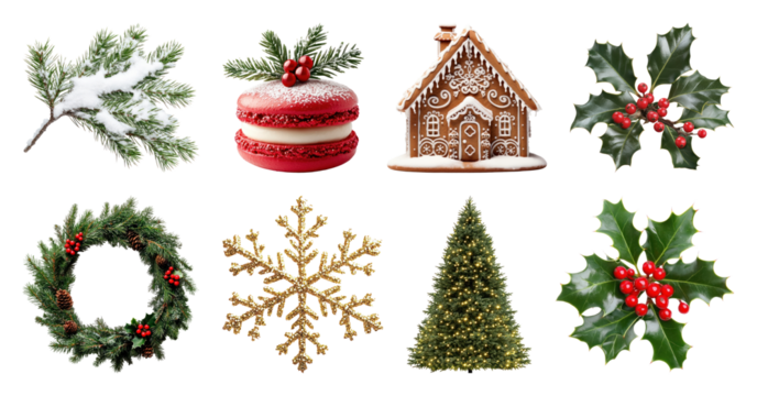 PNG Festive holiday decorations collection, element set on transparent background - Powered by Adobe