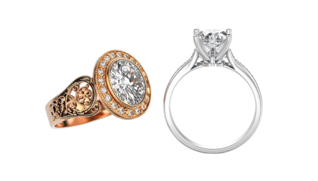 3D Luxury Engagement Rings with Classic and Modern Designs isolated on transparent background
