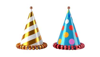 3D Party Hat Cone Duo with Festive Patterns isolated on transparent background