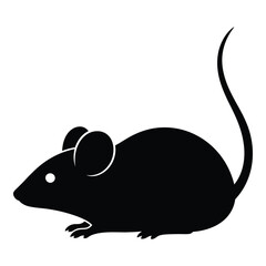 Silhouette of a black mouse with a long tail and large ears facing left isolated on a symbolizing rodents silhouette