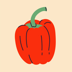 Hand-drawn pepper illustration in flat, doodle, minimalist style. Simple vector design featuring whole peppers , slices, and branches. Perfect for food packaging, kitchen prints, menus, and healthy 