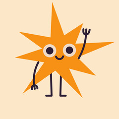 Happy star in cartoon, doodle, minimalist style. Hand-drawn character with a cheerful expression. Kids designs, stickers, greeting cards, posters, nursery decor, playful creative projects.
