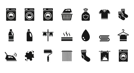 Laundry and household cleaning icons set, a collection of simple glyphs and symbols for housework kufu graphic design elements