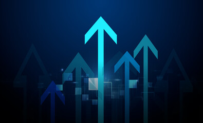 Blue up arrows chart with vibrant blue arrows pointing sharply upward, symbolizing strong market growth and bullish trends. Perfect for trading dashboards and financial reports