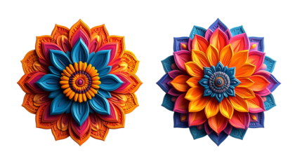3D Traditional and Modern Rangoli Pair isolated on transparent background