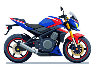 Modern sport motorcycle with red blue and white graphics