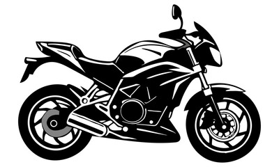 Stylized white motorcycle silhouette on a black background
