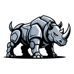 Obraz premium Powerful mechanical rhino with an aggressive stance ready for battle. An imposing illustration of a technologically enhanced rhino