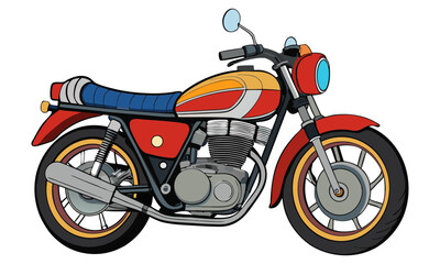 Retro styled motorcycle with red yellow and blue color scheme
