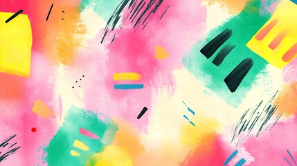 Colorful abstract watercolor painting with brush strokes and geometric shapes creating a vibrant background