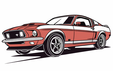 Retro red and white classic sports car illustration