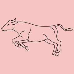 Minimalist Bull Line Art Drawing, Modern Continuous One Line Animal Illustration on Pink Background – Taurus Zodiac Symbol, Elegant Wall Art Design