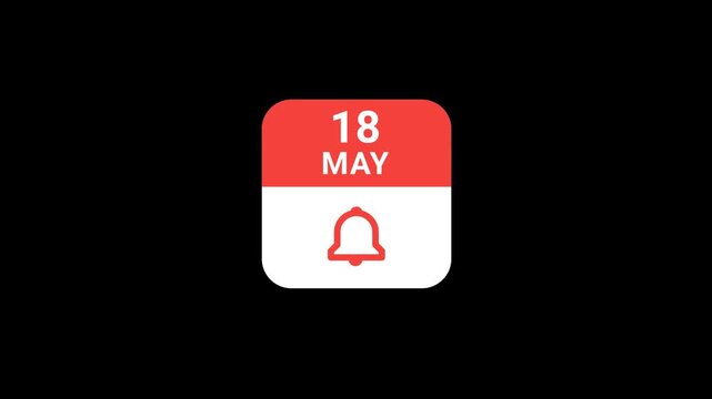 18 May Calendar with Notification Bell Animation | Event Reminder Concept