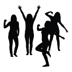 Dynamic silhouette group of women dancing and celebrating energetic movement and joyful expression captured in a black silhouette artistic representation silhouette