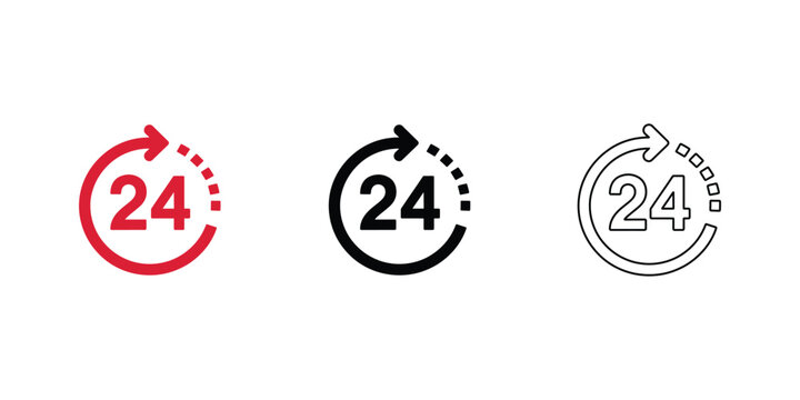 Vector styles of 24 hour service with arrows and numbers