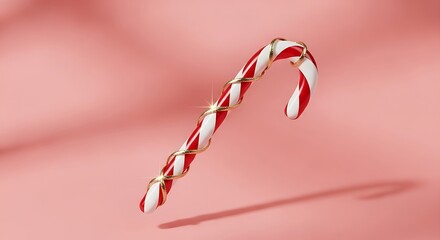 Elegant candy cane with swirling gold ribbon, perfect for festive holiday designs and promotions.