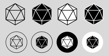 20 sided 20d dice line art icon set for apps and websites.