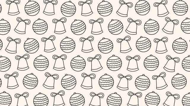4K Christmas Doodle Pattern Animation Seamless Looping Background Holiday Bells Ornaments Cute Illustration