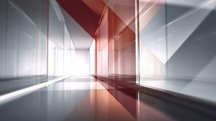 Fototapeta premium Abstract corporate glass building interior with red geometric elements