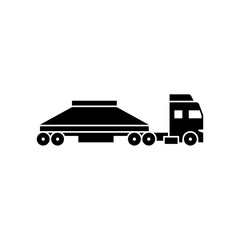 truck with bottom dump trailer glyph icon. belly dump trailer solid black illustration.