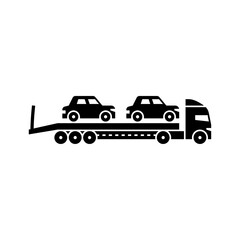 car hauler glyph icon. car trailer solid black illustration.