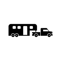 truck with horse trailer glyph icon. horse trailer solid black illustration.