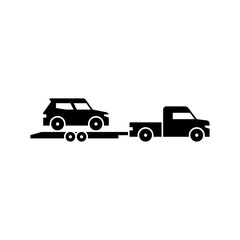 truck with car trailer glyph icon. car trailer solid black illustration.