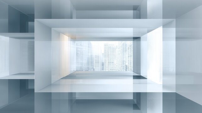 Modern Corporate Glass Interior with Geometric Design and City View