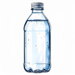 Refreshing Water Bottle Still Life Illustration on Clean White Background