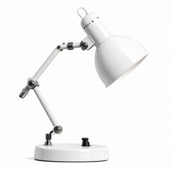 Stylish white adjustable desk lamp with a classic articulated arm and pivoting shade on a white background