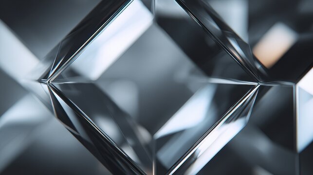 Abstract close up view of faceted clear glass crystal pattern.