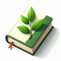 Green Knowledge Book with Leaves Symbolizing Environmental Education