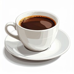 A steaming cup of fresh, dark coffee sits on a white saucer, perfect for a morning pick-me-up or an afternoon break